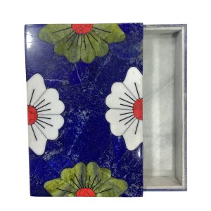 Lapis Lazuli Rectangular Box Flowers Design